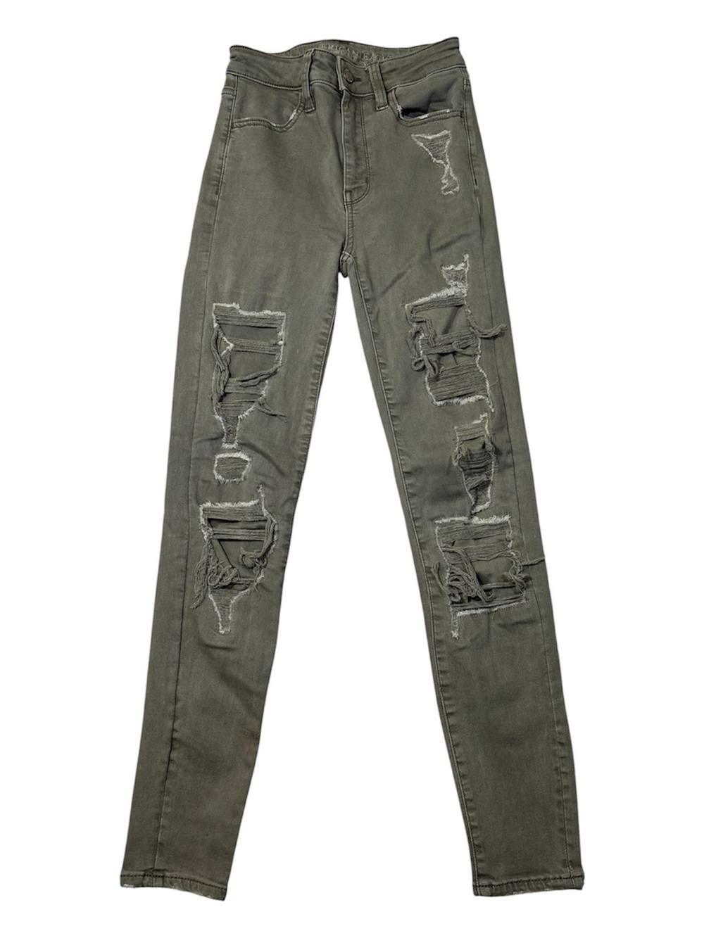 American Eagle Jeans, Ripped Distressed Skinny, Sage Green Size 00 Short, 24x26